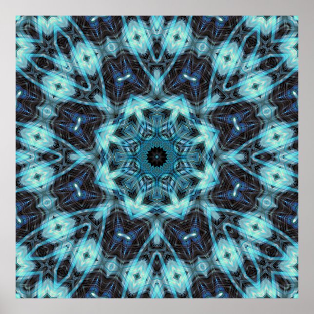 Blaues geometrisches Muster mit strahlendem Licht Poster (Vorne)