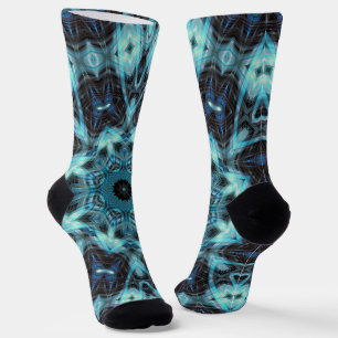 Blaues geometrisches Muster mit strahlendem Licht Socken