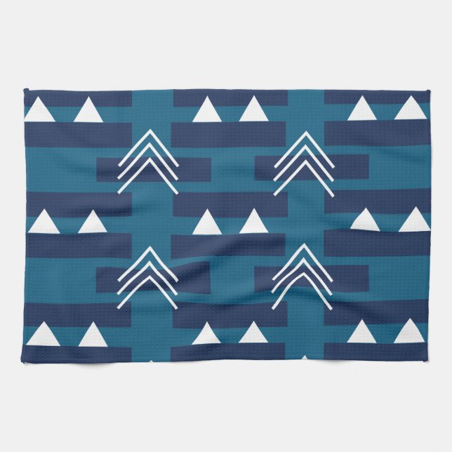 Blaues geometrisches Muster Moderne Dekoration Geschirrtuch (Horizontal)