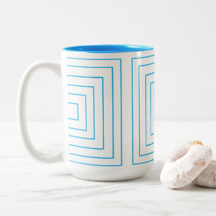 Blaues geometrisches Quadratmuster Zweifarbige Tasse