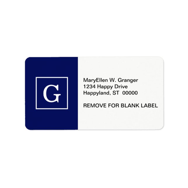 Blaues Gerahmtes Anfangsmonogramm Adressaufkleber (Vorne)