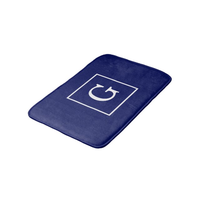 Blaues Gerahmtes Anfangsmonogramm Badematte (Schrägansicht)