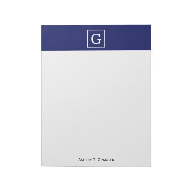 Blaues Gerahmtes Anfangsmonogramm Notizblock (Rotiert)