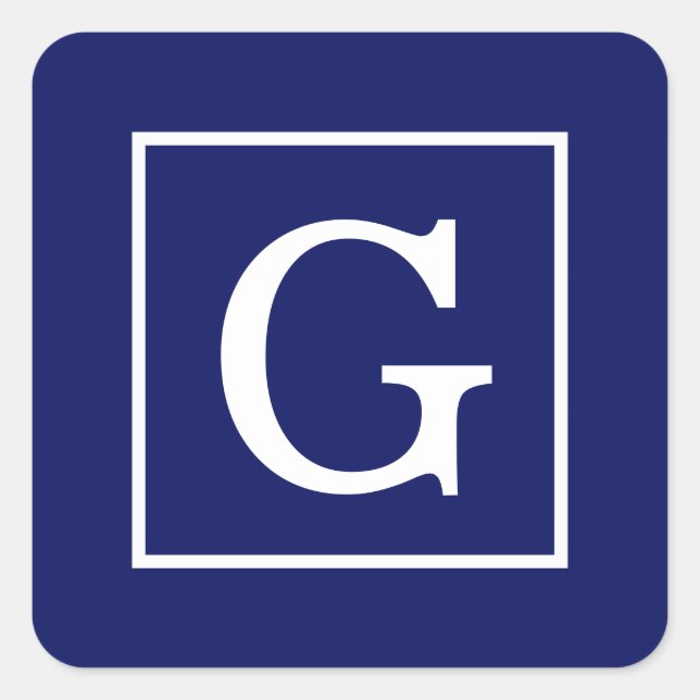 Blaues Gerahmtes Anfangsmonogramm Quadratischer Aufkleber (Vorderseite)
