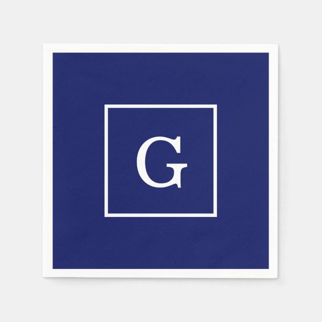 Blaues Gerahmtes Anfangsmonogramm Serviette (Vorderseite)