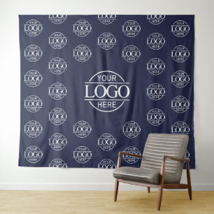 Blaues Geschäft-Logo Step & Repeat Hintergrundbann Wandteppich