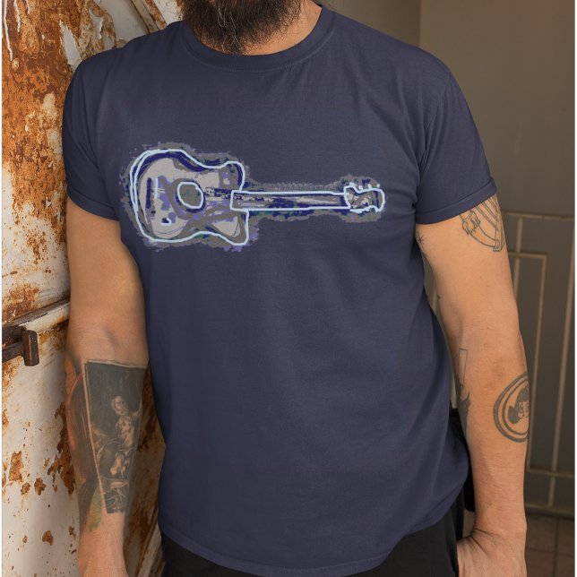 blaues gespaltenes Gitarrenbild T-Shirt (cool rock tee)