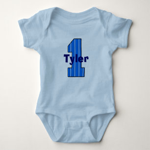 Blaues gestreiftes erstes Geburtstags-Jungen-Shirt Baby Strampler