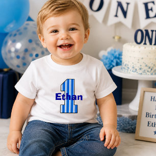 Blaues gestreiftes First Birthday Boy Shirt