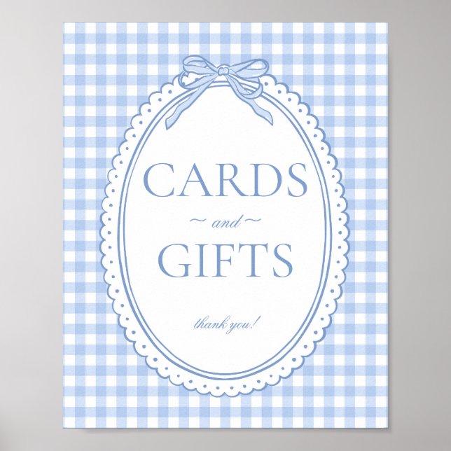 Blaues Gingham Coquette Bogen Karte & Geschenke Sc Poster (Vorne)