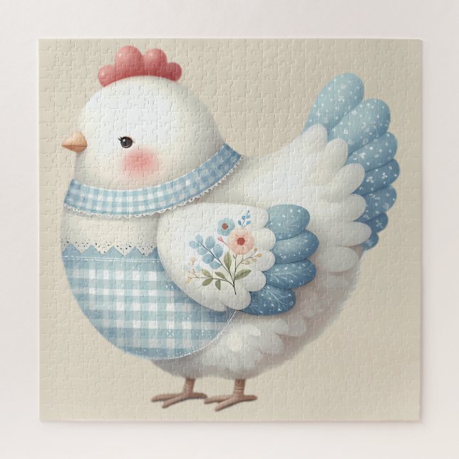 Blaues Gingham-Haus-Huhn Puzzle (Vertikal)
