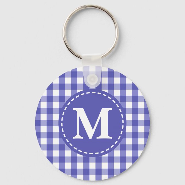 Blaues Gingham-Karo-Muster Schlüsselanhänger (Vorderseite)