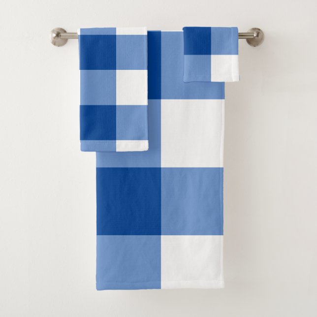 Blaues Gingham-Muster Badhandtuch Set (Insitu)