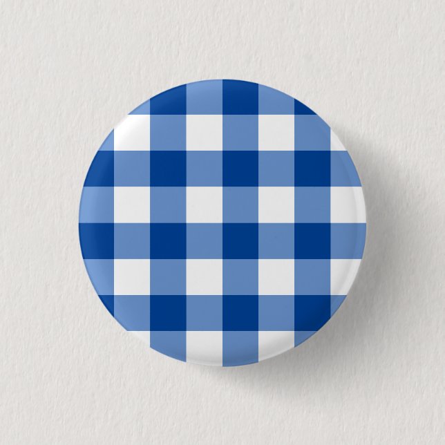 Blaues Gingham-Muster Button (Vorderseite)