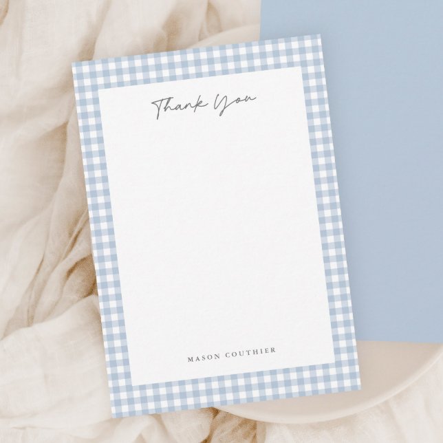 Blaues Gingham-Muster  Dankeskarte (Blue gingham thank you note cards.)