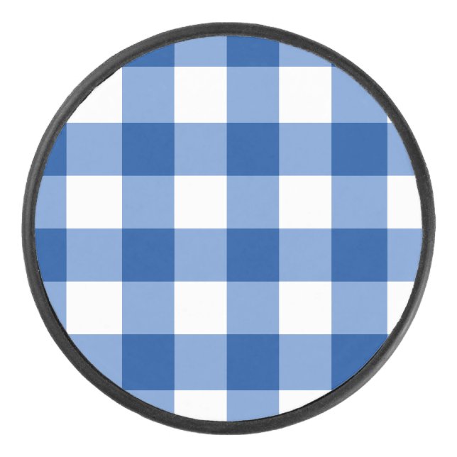 Blaues Gingham-Muster Eishockey Puck (Vorderseite)