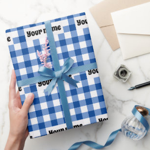 Blaues Gingham-Muster Geschenkpapier