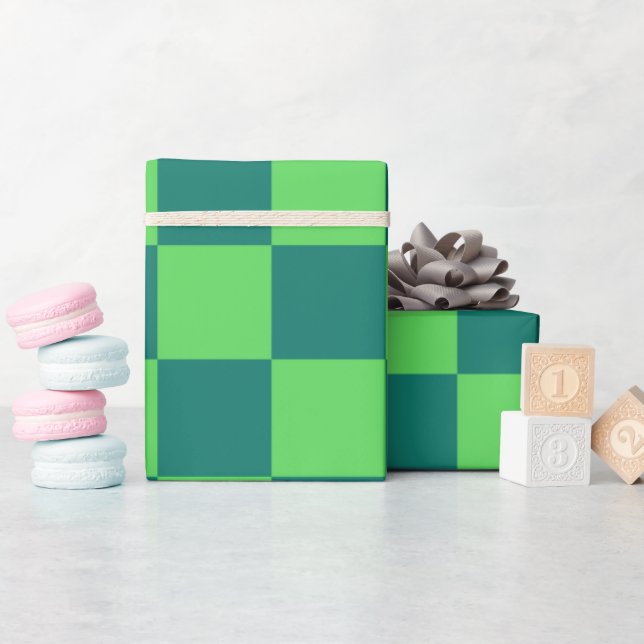 Blaues Gingham-Muster Geschenkpapier (Babyparty)