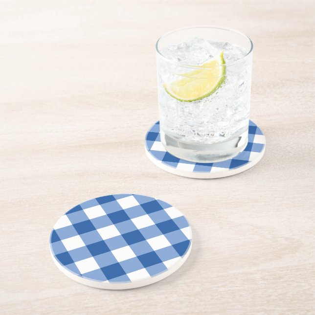 Blaues Gingham-Muster Getränkeuntersetzer (Seite)