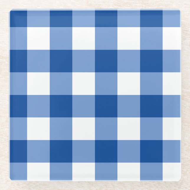 Blaues Gingham-Muster Glasuntersetzer (Vorderseite)