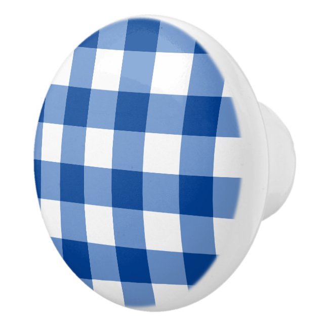 Blaues Gingham-Muster Keramikknauf (Rechts)
