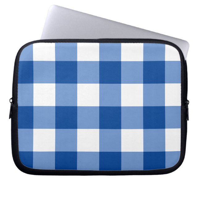 Blaues Gingham-Muster Laptopschutzhülle (Vorderseite)
