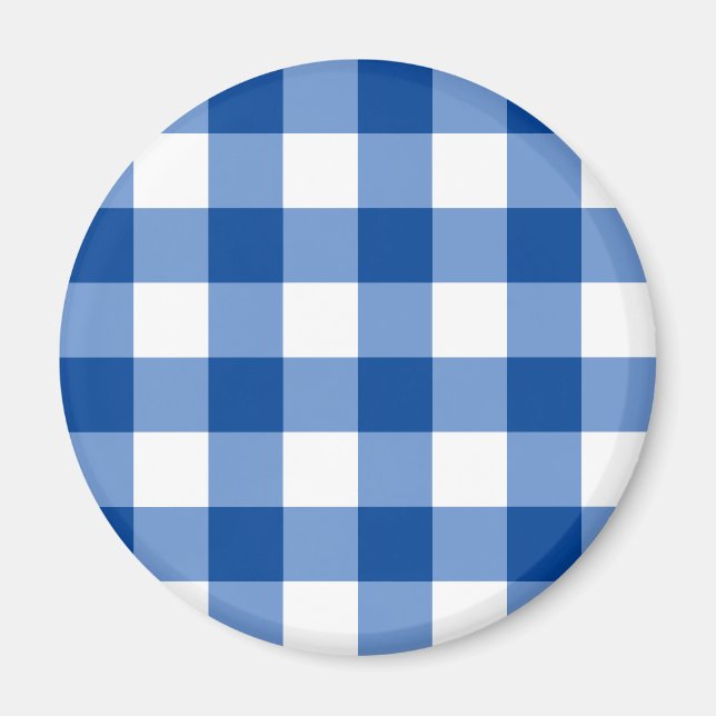 Blaues Gingham-Muster Magnet (Vorne)