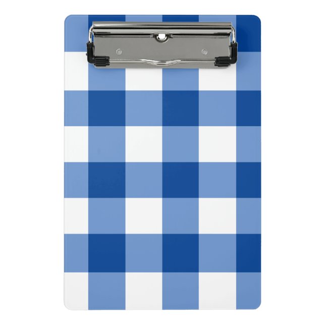 Blaues Gingham-Muster Mini Klemmbrett (Vorderseite)