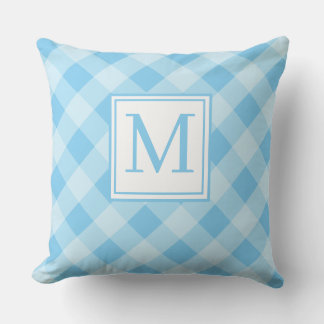 Blaues Gingham-Muster Monogramm Anfangsbuchstabe W Kissen