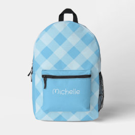 Blaues Gingham-Muster personalisierter Name  Bedruckter Rucksack