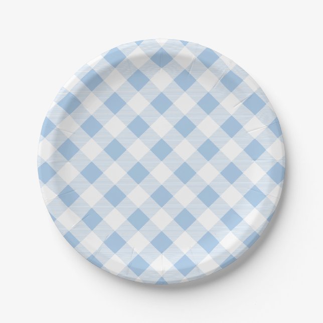 Blaues Gingham-Muster, Picknick, GRILLEN Pappteller (Vorderseite)