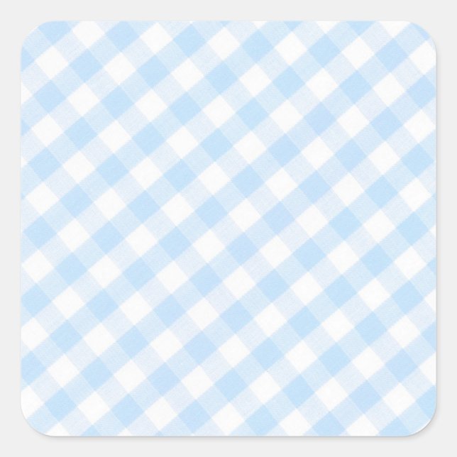 Blaues Gingham-Muster Quadratischer Aufkleber (Vorderseite)