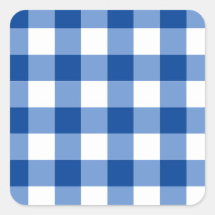 Blaues Gingham-Muster Quadratischer Aufkleber