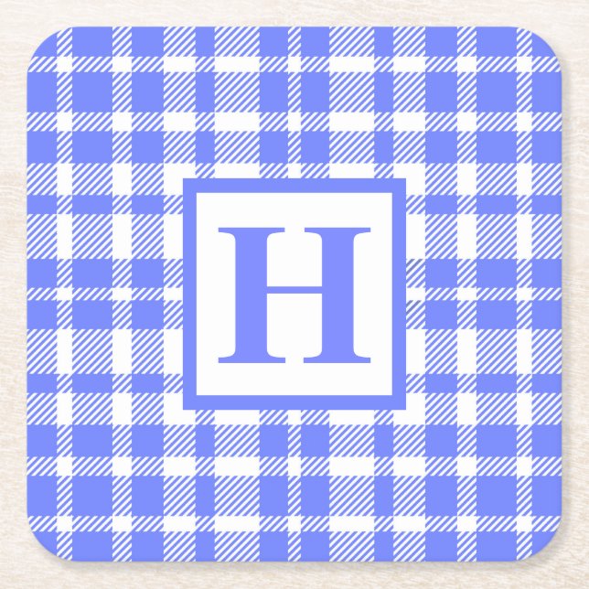 Blaues Gingham-Muster Rechteckiger Pappuntersetzer (Vorderseite)