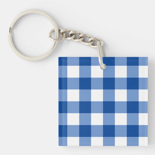Blaues Gingham-Muster Schlüsselanhänger (Vorderseite)