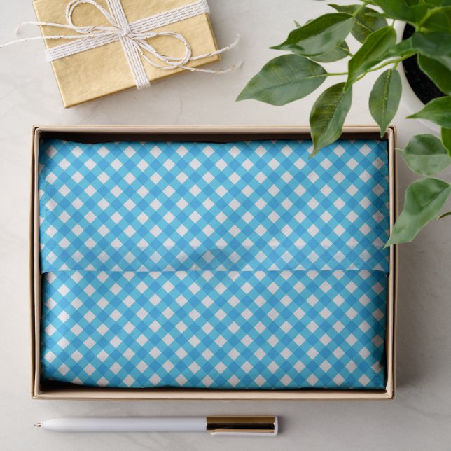 Blaues Gingham-Muster Seidenpapier (Geschenk)