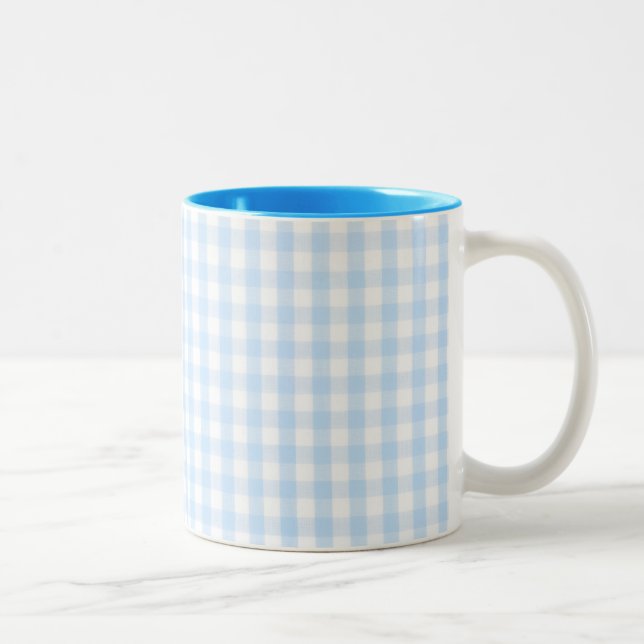 Blaues Gingham-Muster Zweifarbige Tasse (Rechts)
