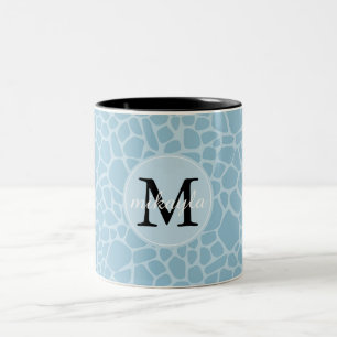 Blaues Giraffen-Druck-Monogramm Zweifarbige Tasse
