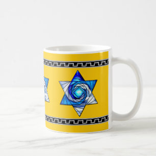 Blaues Glas Art Deco Magen David auf Gelb Kaffeetasse
