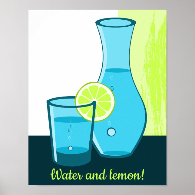 Blaues Glas & Karaffe - Wasser und Zitrone!  Poster (Vorne)