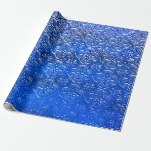Blaues Glas mit Musterpattern, abstraktes Glas, Geschenkpapier