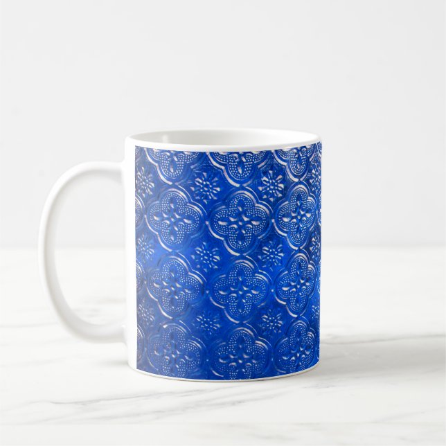 Blaues Glas mit Musterpattern, abstraktes Glas,  Kaffeetasse (Links)