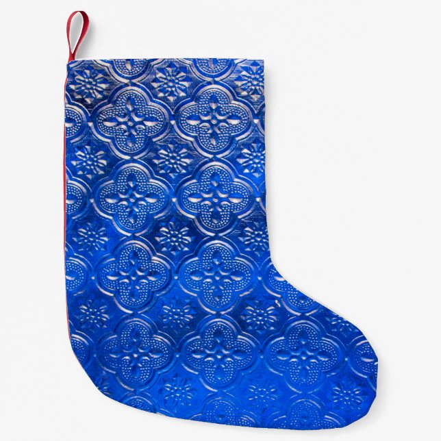 Blaues Glas mit Musterpattern, abstraktes Glas,  Kleiner Weihnachtsstrumpf (Vorderseite)