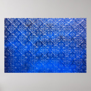 Blaues Glas mit Musterpattern, abstraktes Glas, Poster