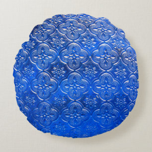 Blaues Glas mit Musterpattern, abstraktes Glas, Rundes Kissen