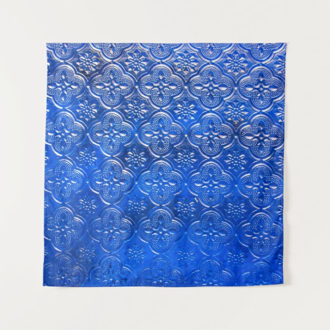 Blaues Glas mit Musterpattern, abstraktes Glas,  Wandteppich (Vorderseite)