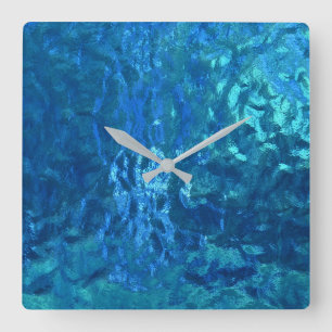 blaues Glasmakro Quadratische Wanduhr