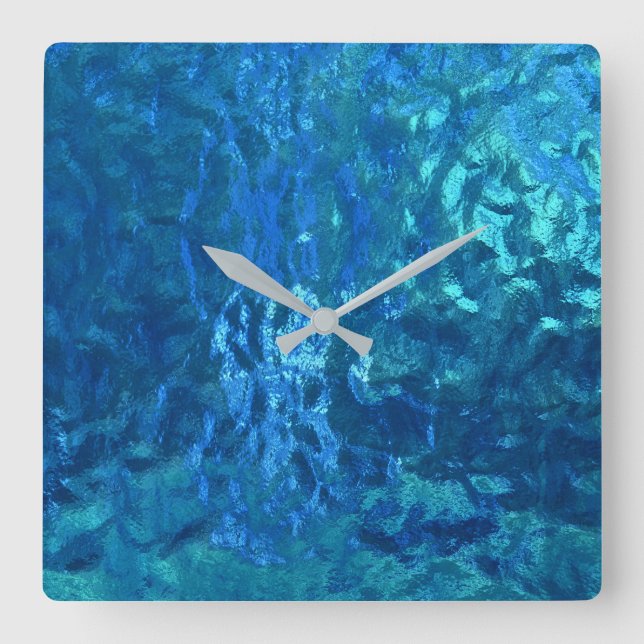 blaues Glasmakro Quadratische Wanduhr (Vorderseite)