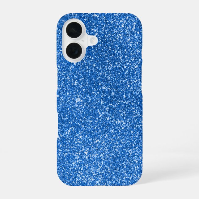 Blaues Glitter-Design iPhone 16 Hülle (Rückseite)