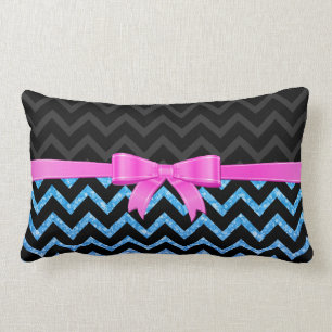 Blaues Glitter Schwarz Zickzack Chevron Muster Lendenkissen